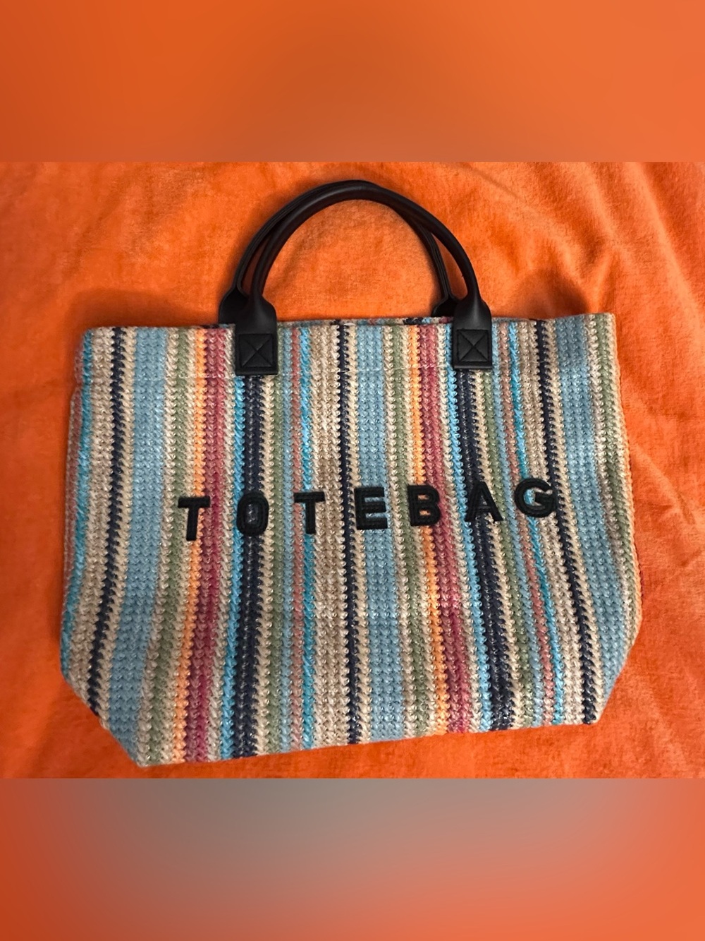 Striped Multicolor Tote Bag with Black Handles